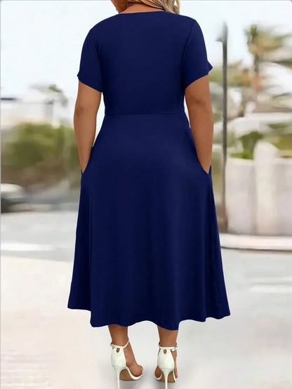 Plus Size Sundress With Pockets V Neck Cinched Waist