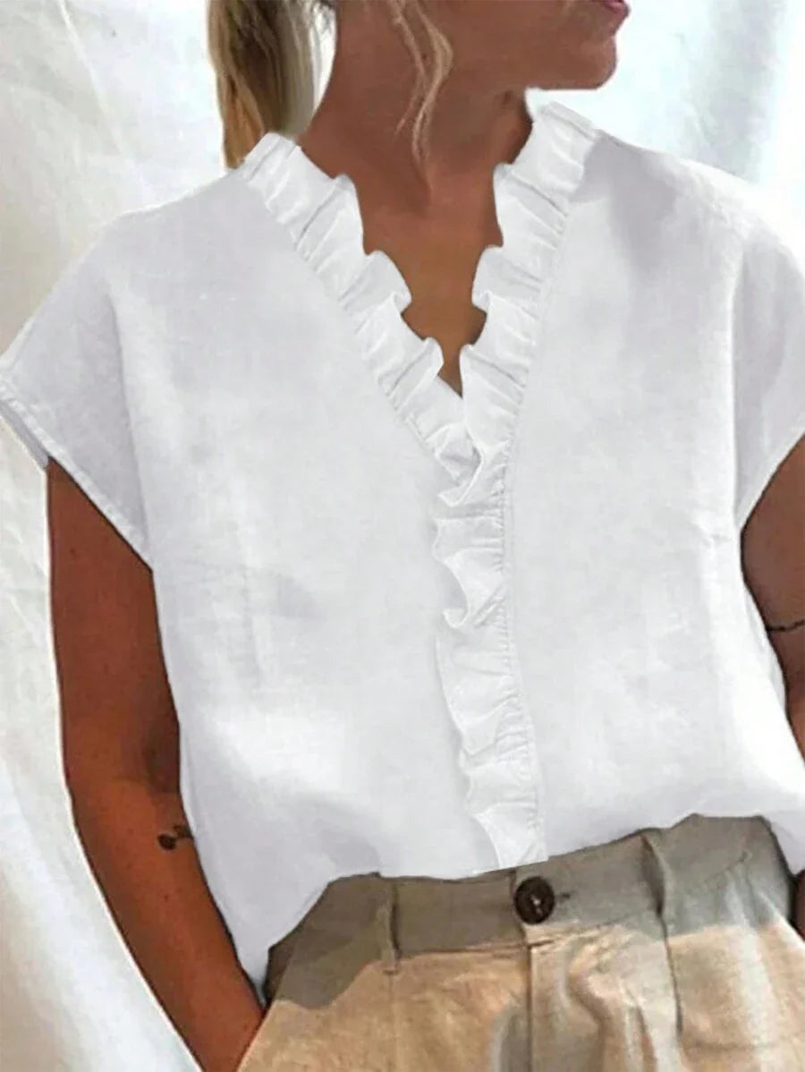 Navy Batwing Frill Blouse