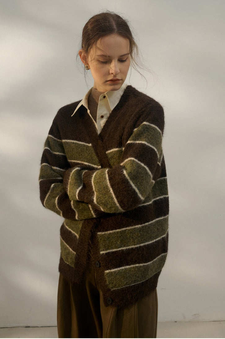 Textured Stripe Color Block Cardigan