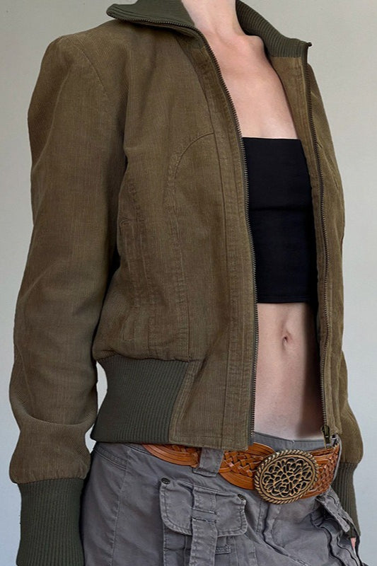 Brown Contrast Ribbed Jacket
