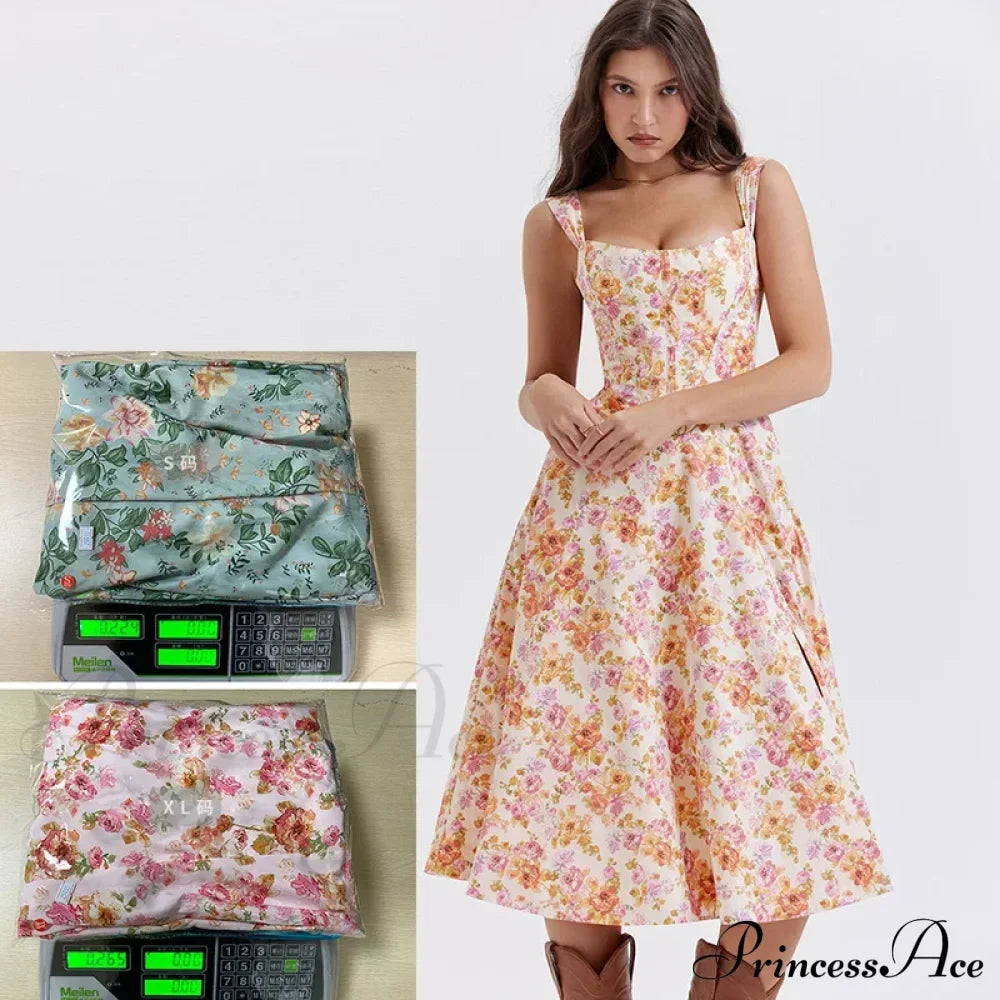 Slip Spring and Summer Thin Ribbon Split Long es for Women Floral Dress