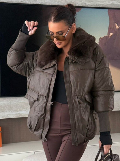 Cotton-padded Jacket Faux Fur Collar Warm Winter Coat For Women 2026