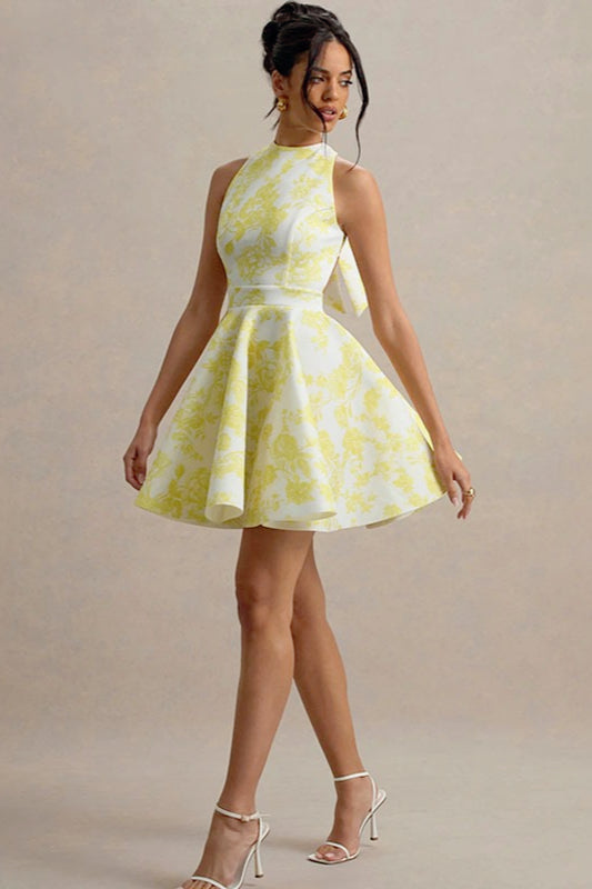 High Waist Backless A-Line Mini Floral Dress