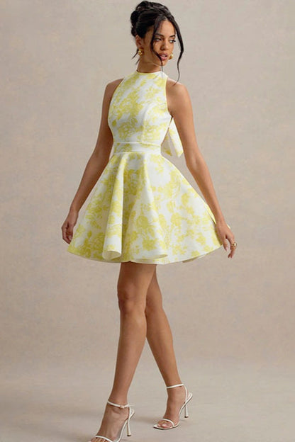 High Waist Backless A-Line Mini Floral Dress