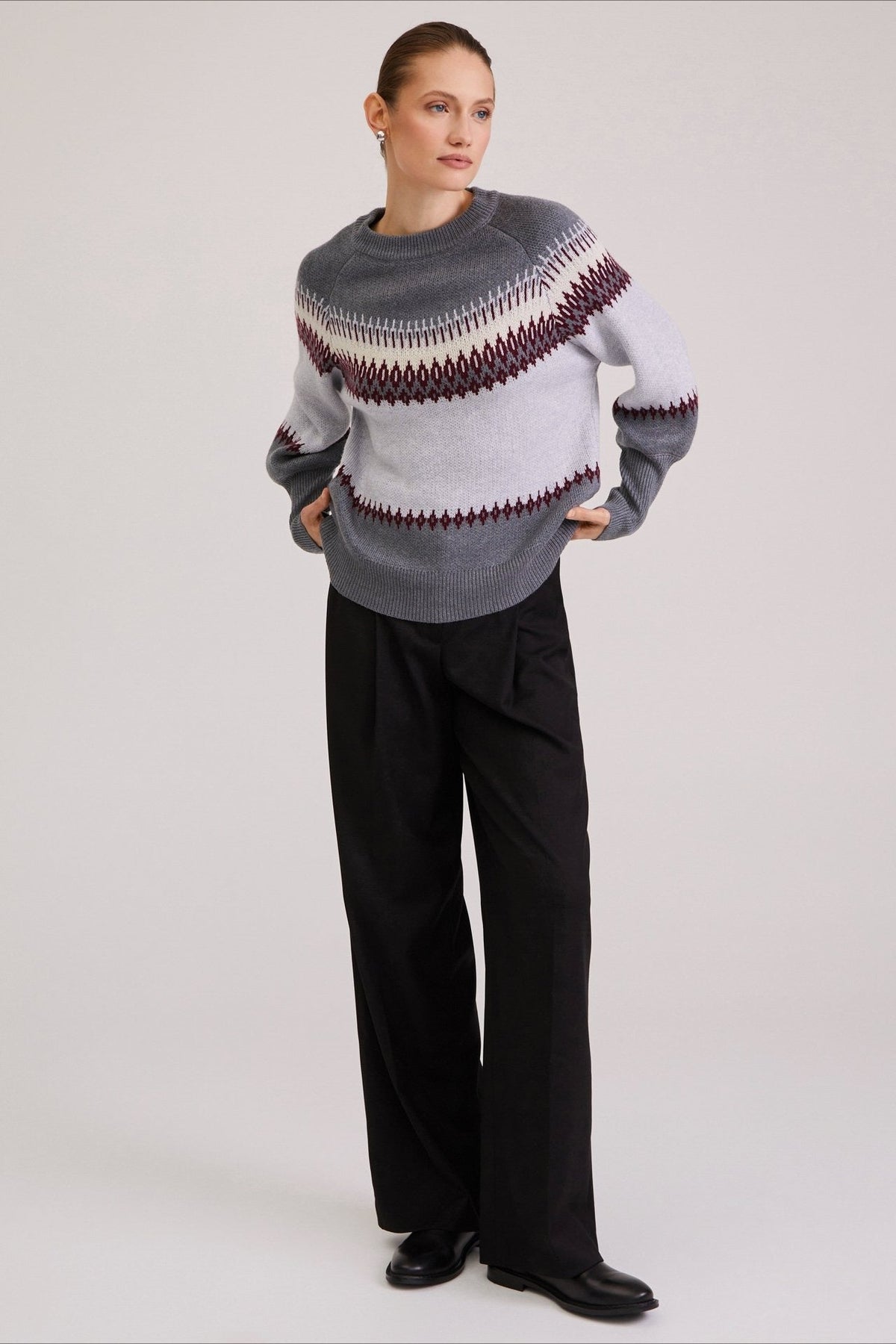 Patchwork Crew Neck Knit Sweater