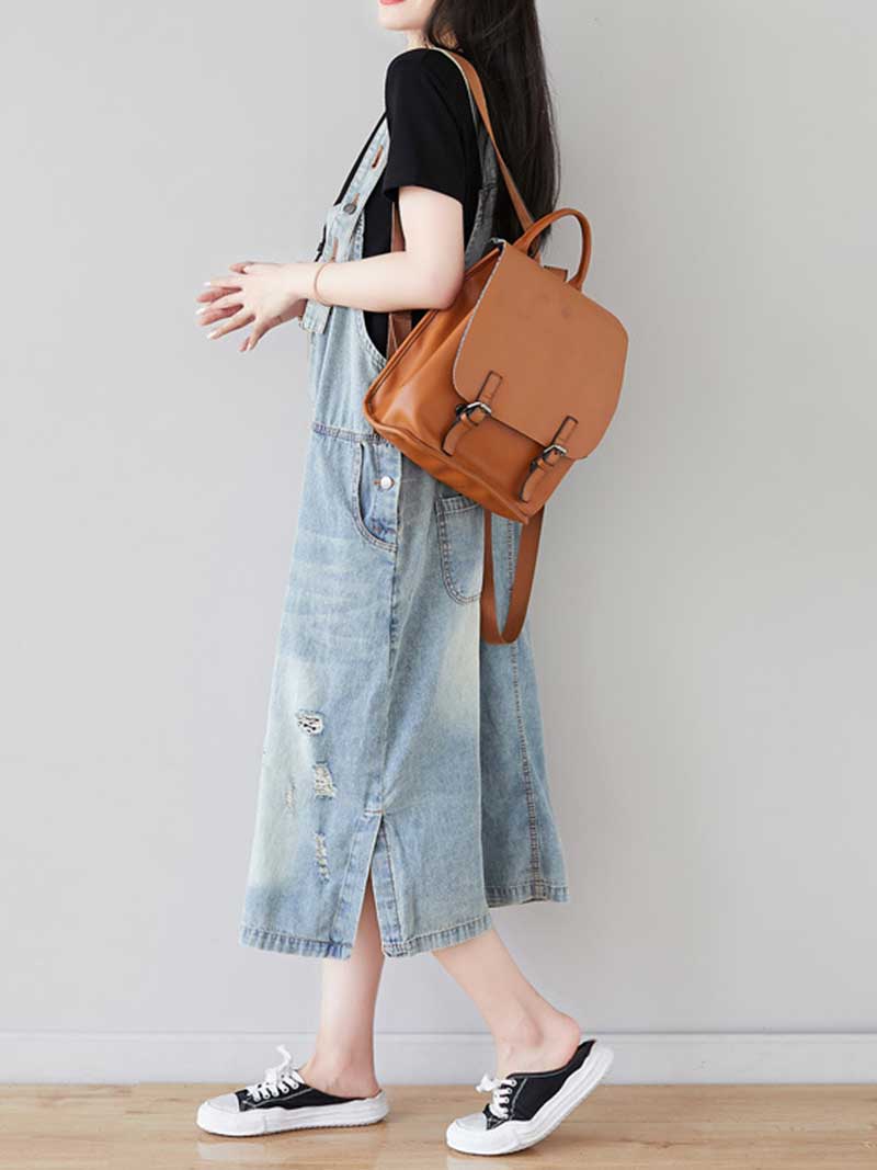 Square Neck Overall Bib Front Midi Dress