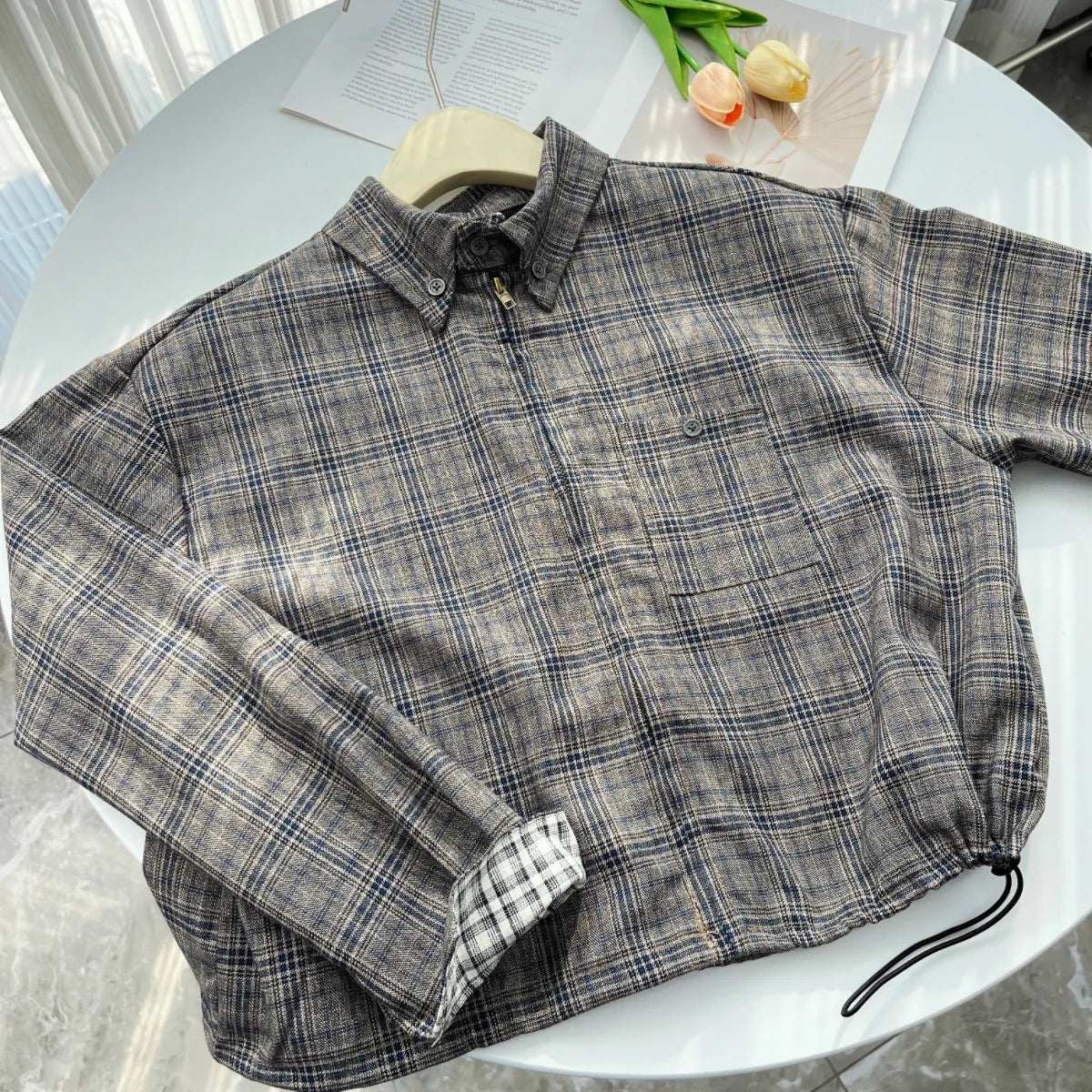 Sweet Hot Girl College Style Suit Women's Autumn Plaid Loose Zipper Jacket High Waist A-line Skirt Two-piece Set Female Clothes