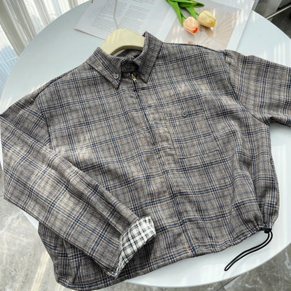 Sweet Hot Girl College Style Suit Women's Autumn Plaid Loose Zipper Jacket High Waist A-line Skirt Two-piece Set Female Clothes