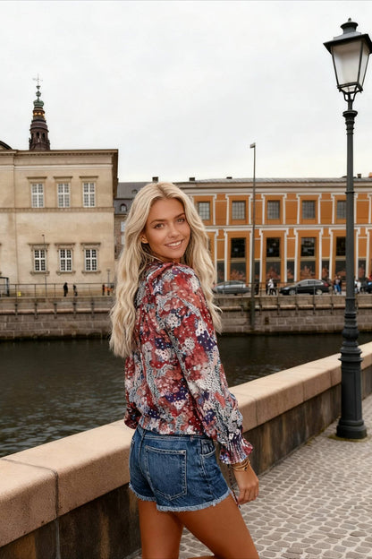 V-Neck Flowered Women's Bohemian Dokotoo Top