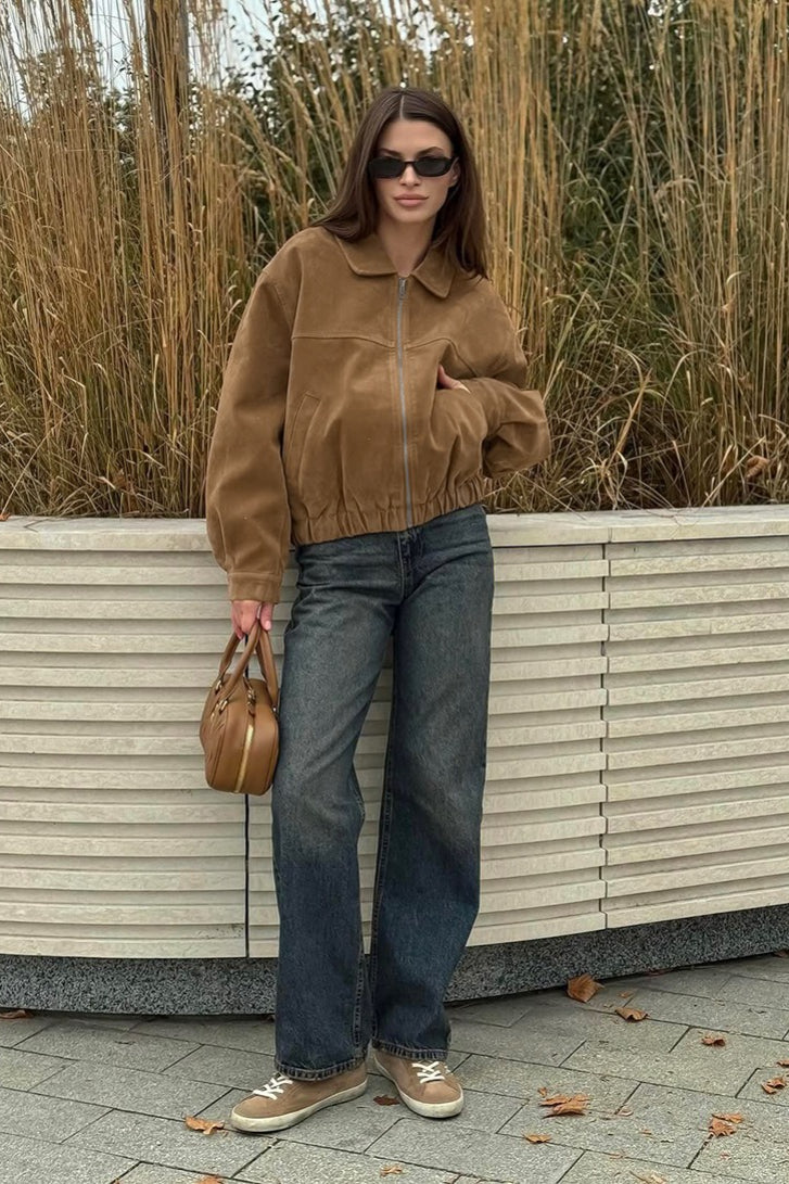 French Suede Notch Collar Trench Coat