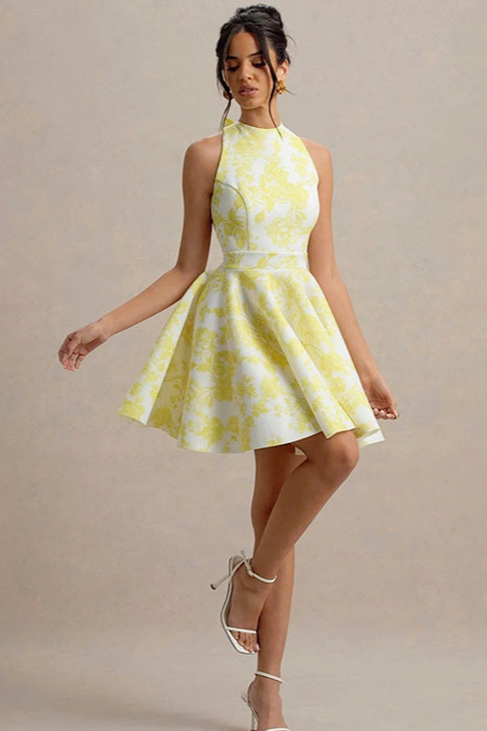 High Waist Backless A-Line Mini Floral Dress