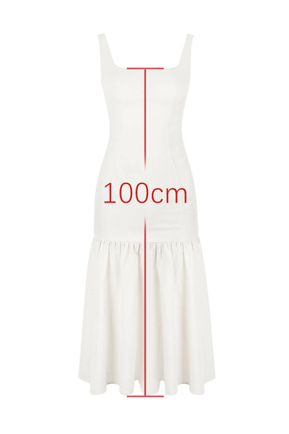 Sleeveless Scoop Neck Princess Seam Dropped Waist Gathered Flounce Midi Dress