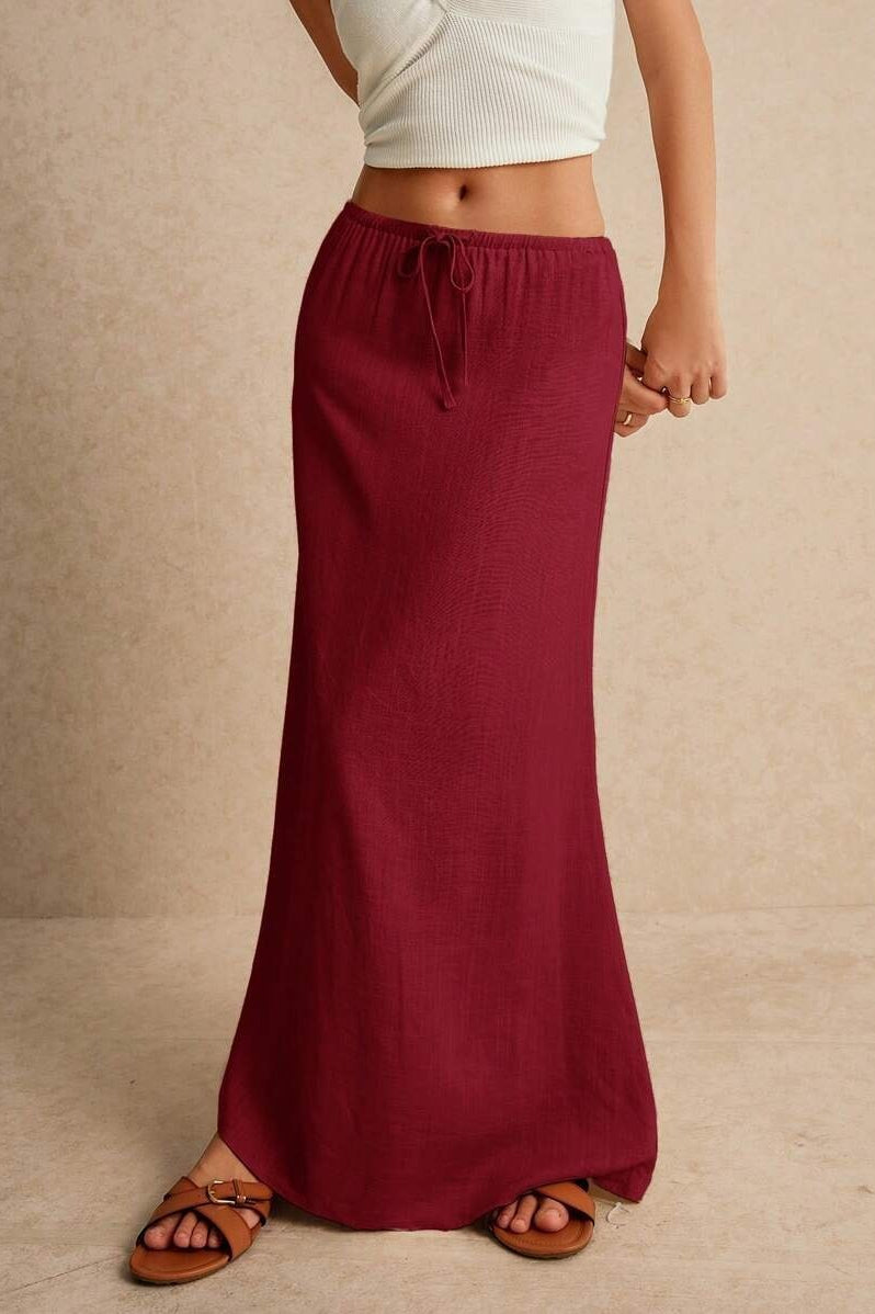 Solid Drawstring Maxi Skirt
