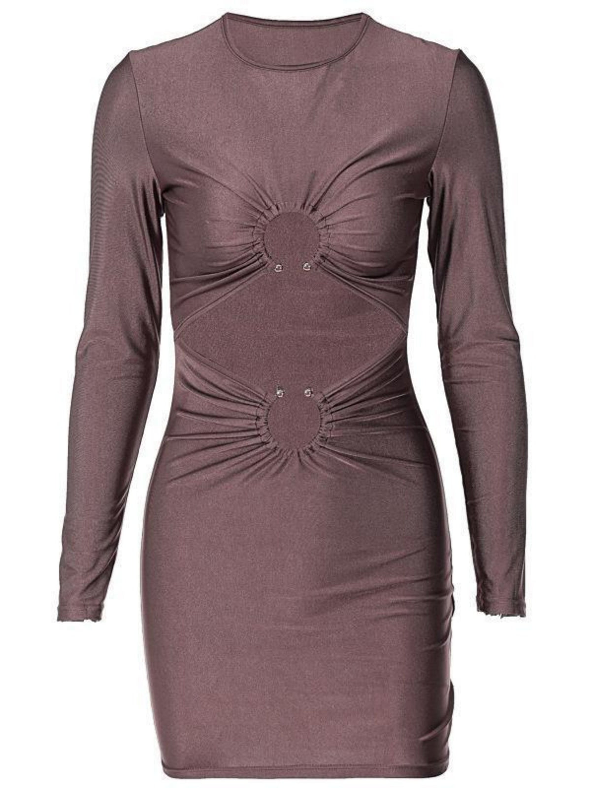 Hollow Out Metal Decoration Slim Fit Hip Body Long Sleeves Mini&Short Dresses