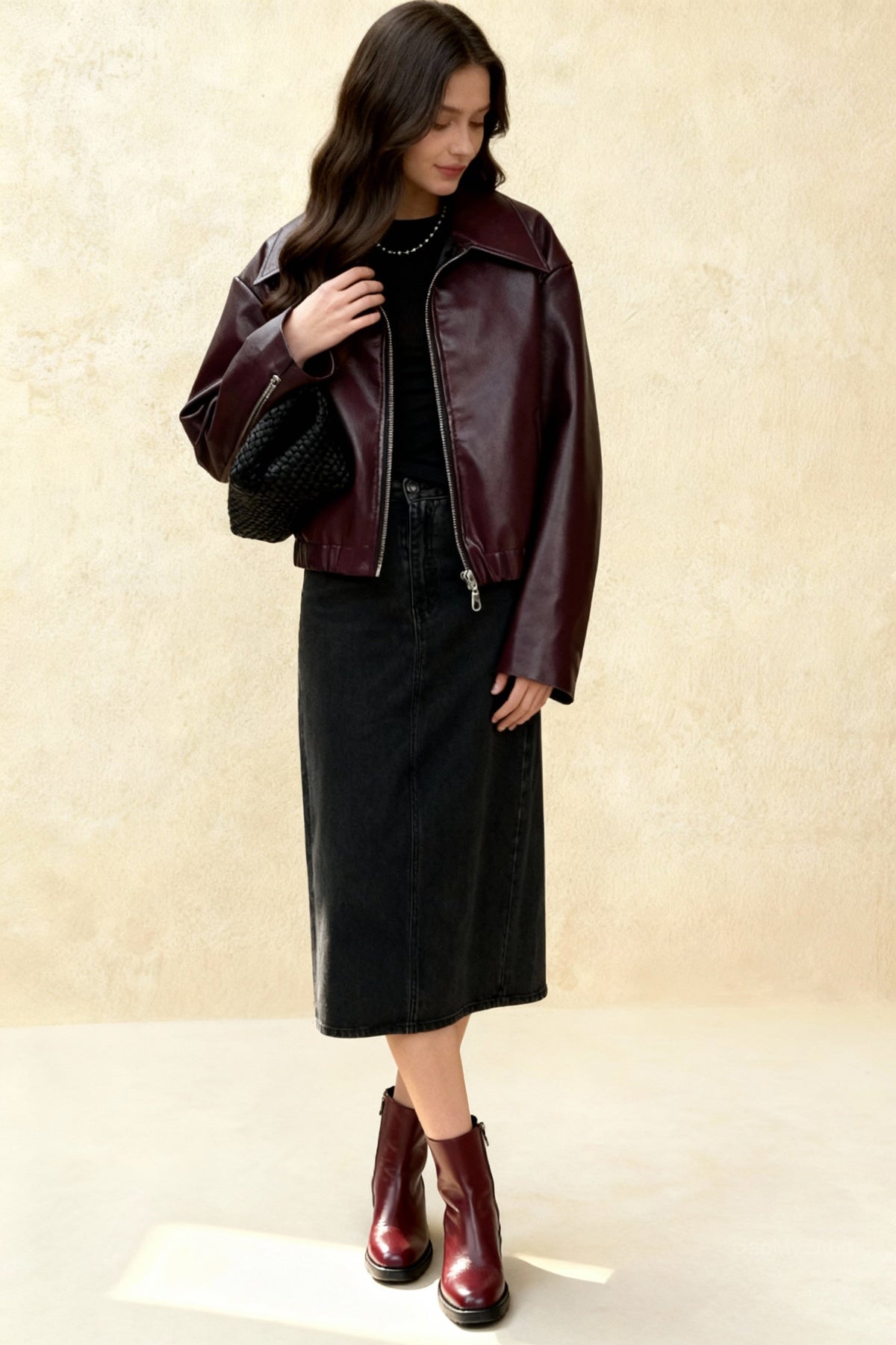 New Leaher Feminina Streetwear Outwear Vermelho Black Jackets