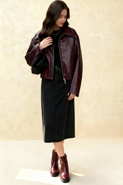 New Leaher Feminina Streetwear Outwear Vermelho Black Jackets