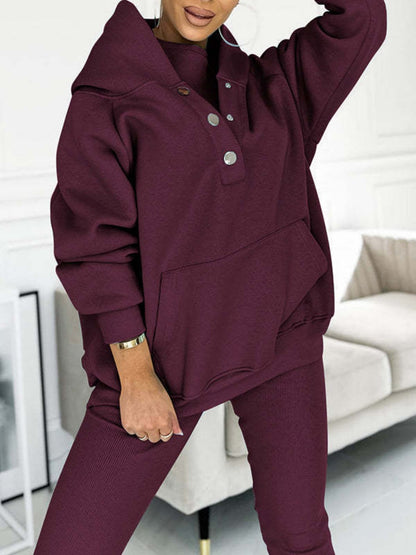 Sporty Casual Hoodie Sweatshirt, Ribbed Slim Fit Vest And Pants Three-piece Set