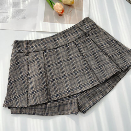 Sweet Hot Girl College Style Suit Women's Autumn Plaid Loose Zipper Jacket High Waist A-line Skirt Two-piece Set Female Clothes