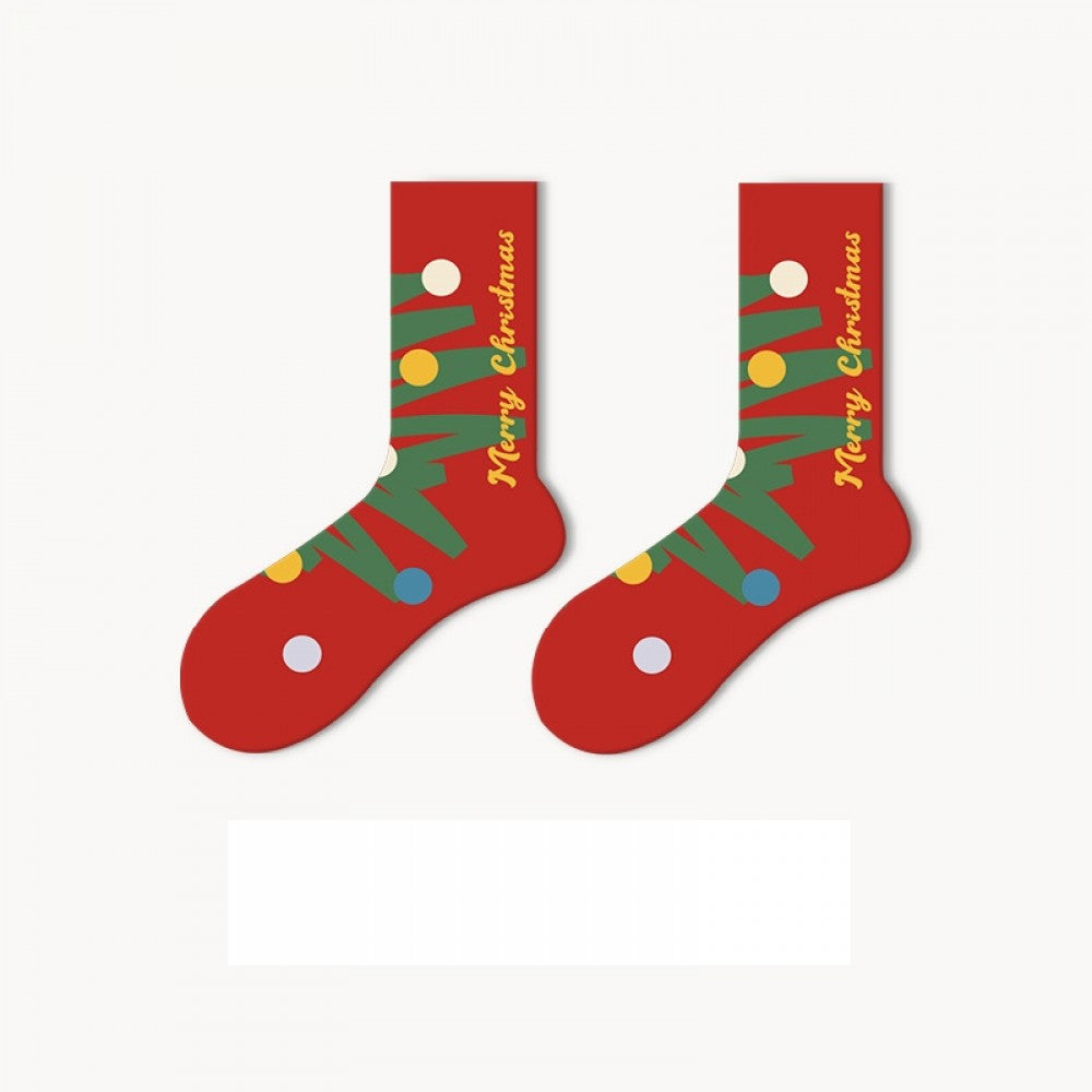 5 Pairs Knit Christmas Socks with Santa, Reindeer, Bear, Trees, Ribbon Themes Gift for Women