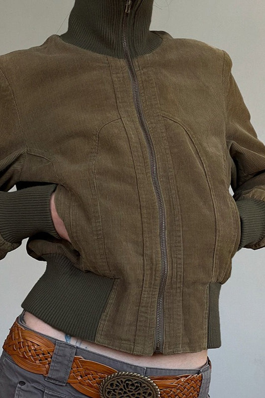 Brown Contrast Ribbed Jacket