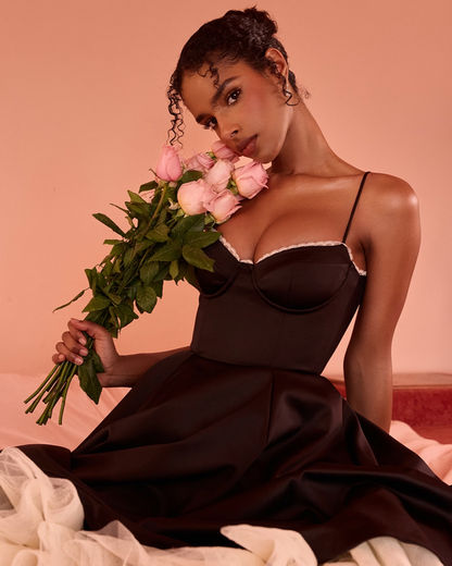 Sweetheart Corset Spaghetti Strap Pleated Fit and Flare Midi Dress
