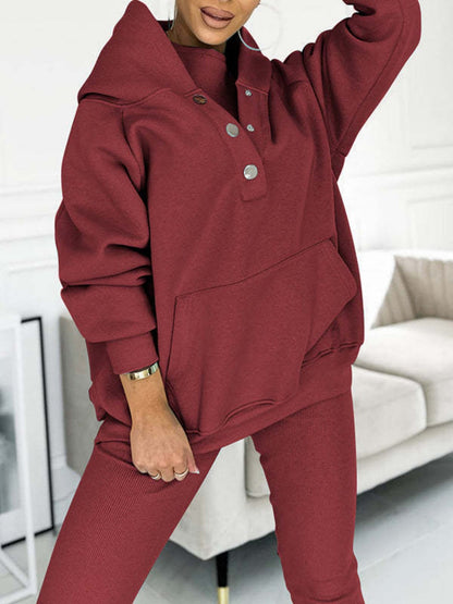 Sporty Casual Hoodie Sweatshirt, Ribbed Slim Fit Vest And Pants Three-piece Set