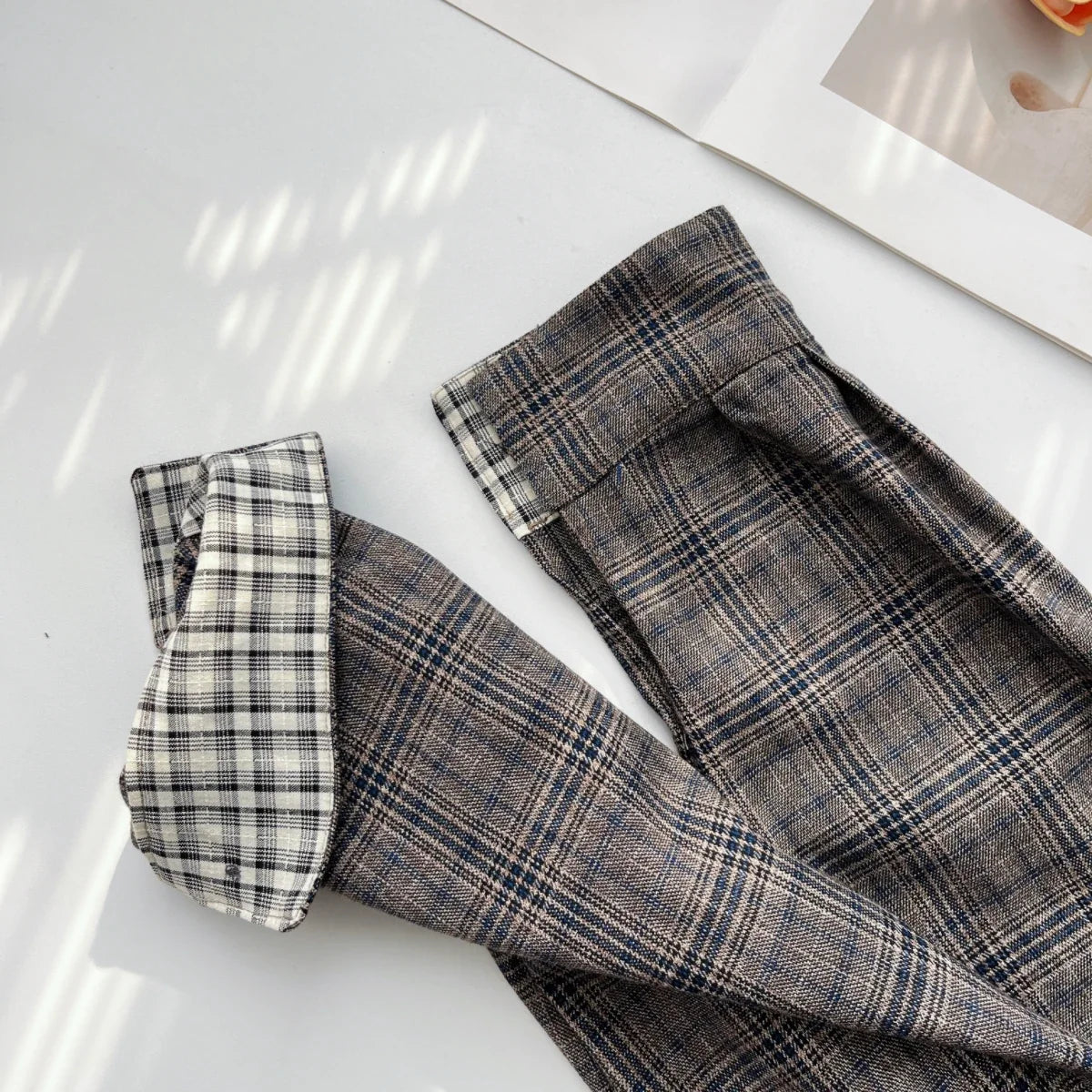 Sweet Hot Girl College Style Suit Women's Autumn Plaid Loose Zipper Jacket High Waist A-line Skirt Two-piece Set Female Clothes