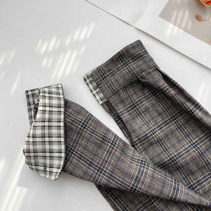 Sweet Hot Girl College Style Suit Women's Autumn Plaid Loose Zipper Jacket High Waist A-line Skirt Two-piece Set Female Clothes
