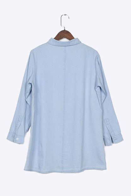 Collared Button Front Long Sleeve Denim Shirt Mini Dress