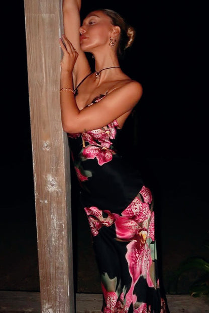 V-Neck Floral Empire Waist Maxi Floral Dress