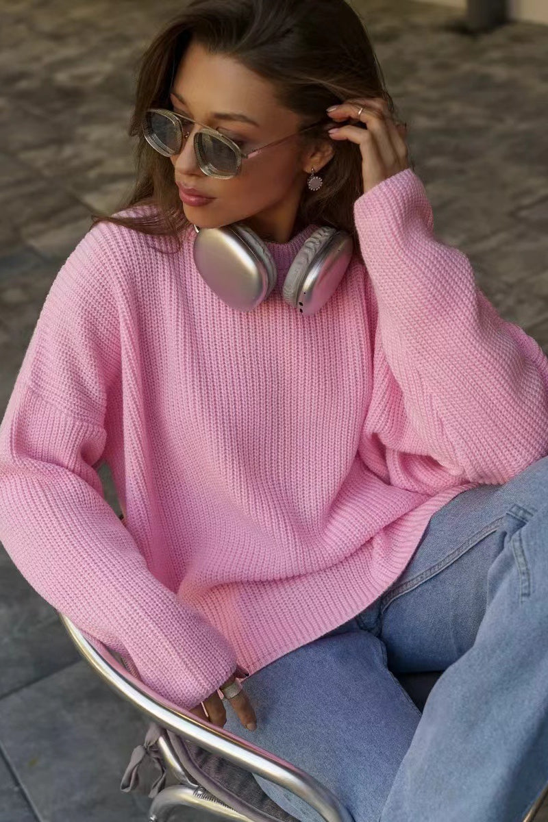 Solid Knit Crewneck Pullover Sweater