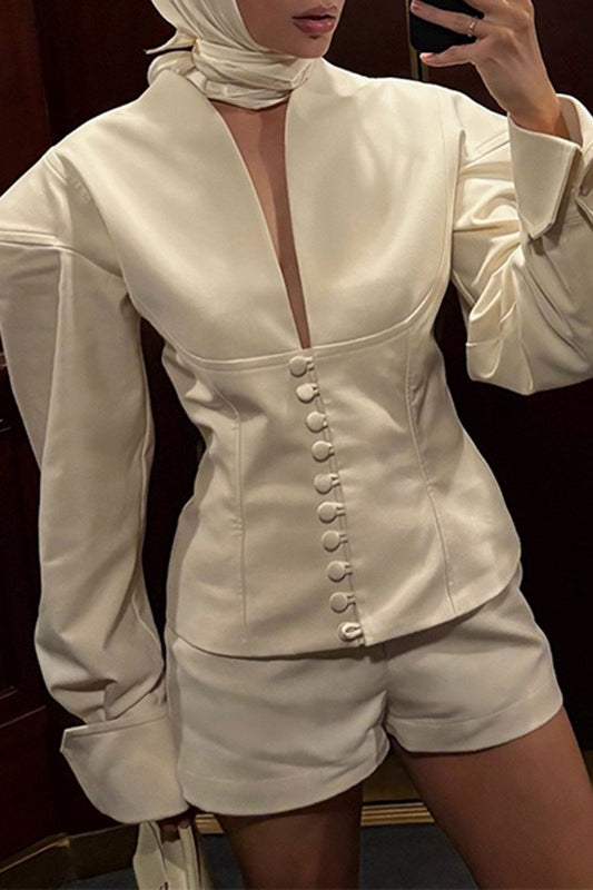 Structured Wide Shoulder Belted Solid Coat