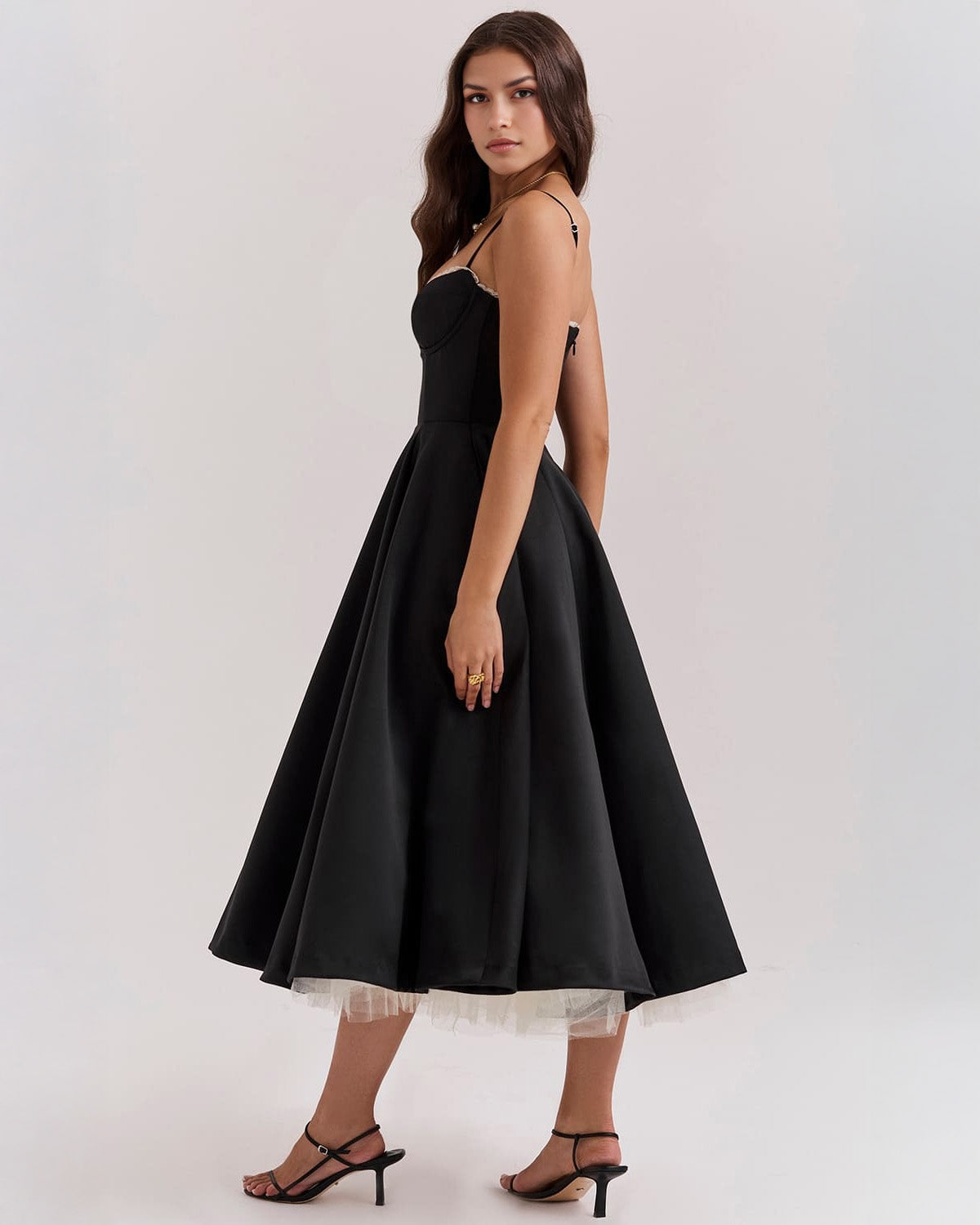 Sweetheart Corset Spaghetti Strap Pleated Fit and Flare Midi Dress
