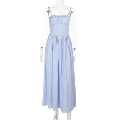 Spaghetti Strap Ruched Bust Corset Bodice A Line Maxi Dress
