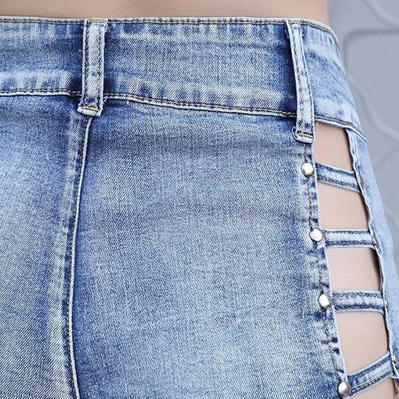 Hollow Out Frayed Mini Jean Shorts for Women Clubwear