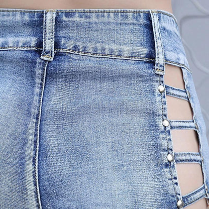 Hollow Out Frayed Mini Jean Shorts for Women Clubwear