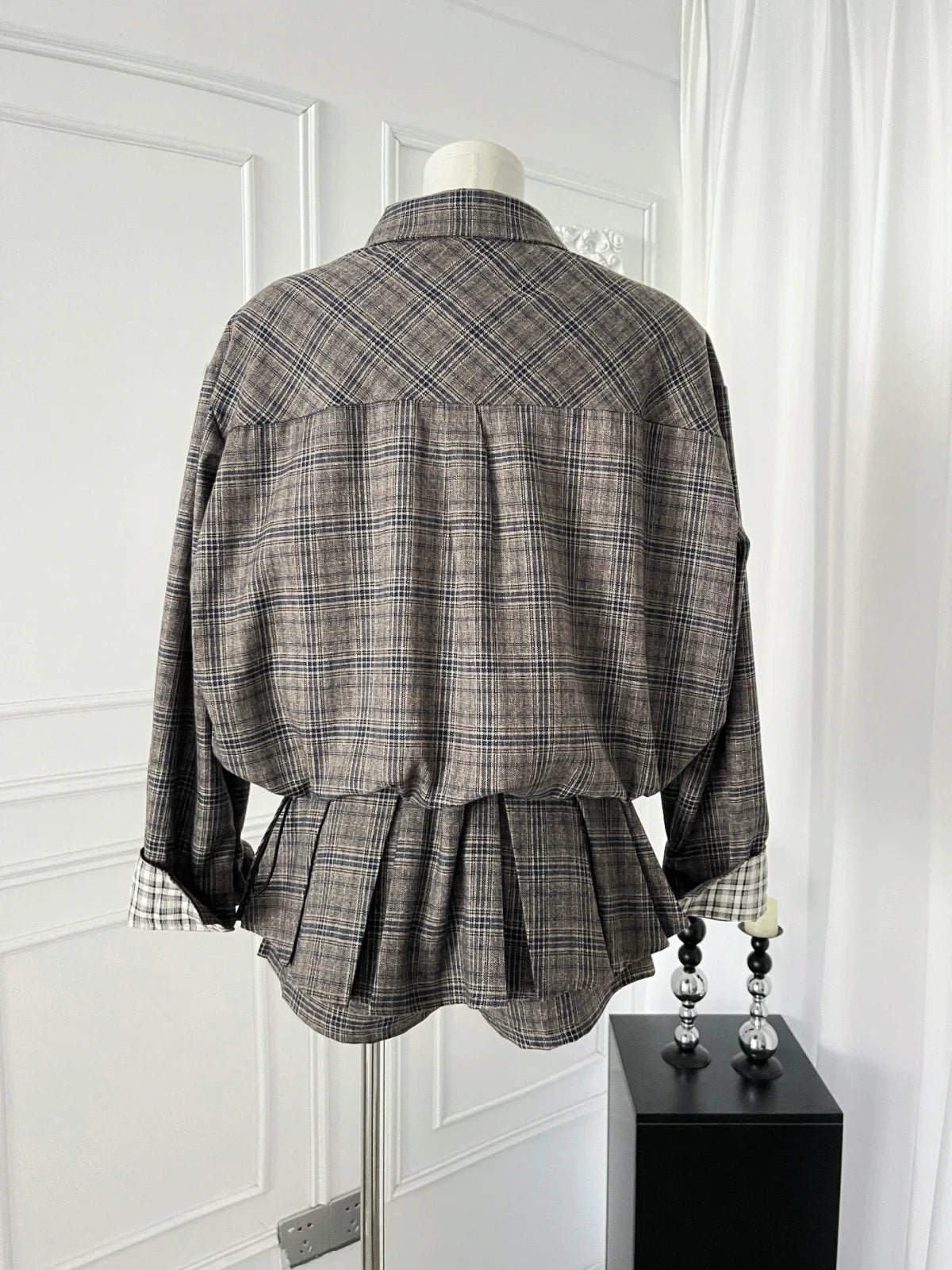 Sweet Hot Girl College Style Suit Women's Autumn Plaid Loose Zipper Jacket High Waist A-line Skirt Two-piece Set Female Clothes