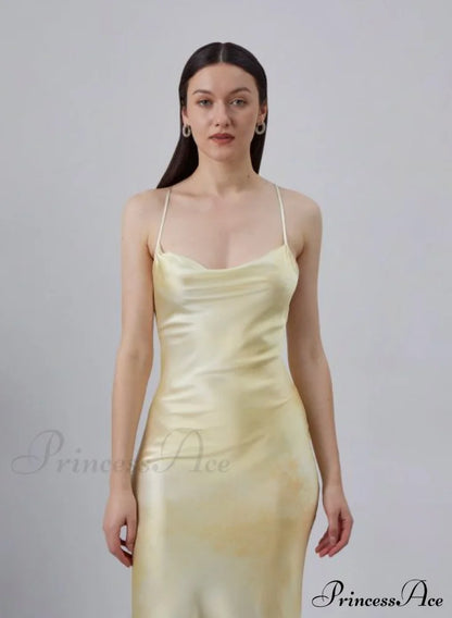 90s Forever Cowl Neck Graceful Maxi Silk Slip Dress