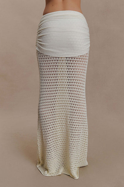 Mania Knit Hardware Detail Bell Sleeve Crop Top and Gathered Overlay Sash Stretch Maxi Skirt Set