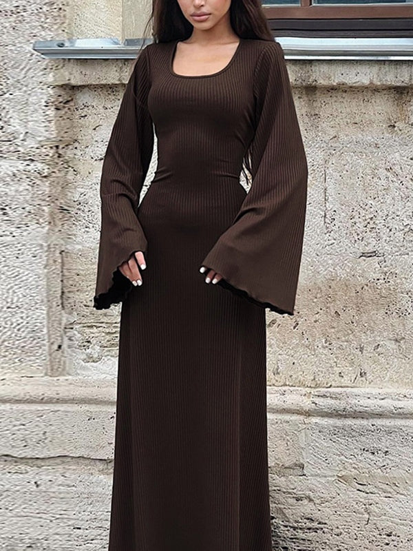 Solid U Neck Tie Back Maxi Dress