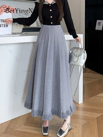 Thick Elegant Autumn Winter Fashion Tassel Warm Knitwear Casual Skirt