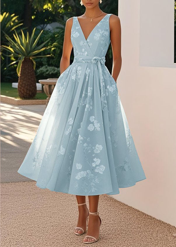 Deep V Neck Sleeveless Tonal Floral Jacquard Pleated Fit and Flare Midi Dress