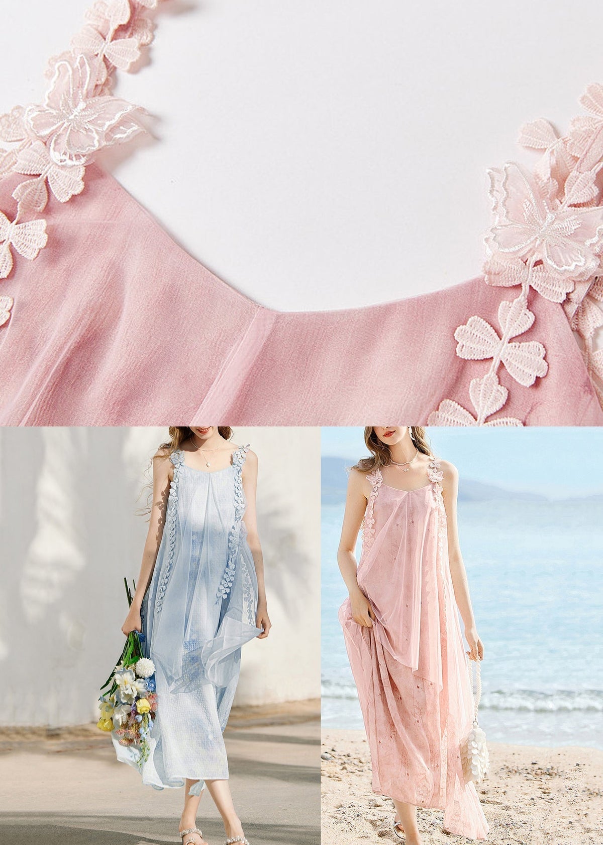 Scoop Neck Lace Trim Armhole Watercolor Print Crinkle Pleat Asymmetric Midi Dress