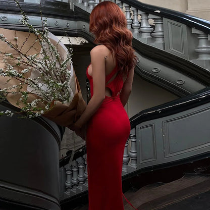 Elegant Off Shoulder High Waist Slim Long Red Luxury Evening Party Dress