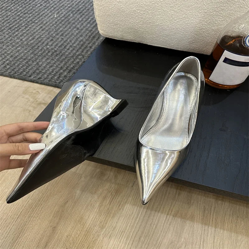Design Pointed Toe Wedges Highs Women Silver Red Shoes Wedding Banquet Shoes Low Heel Pumps