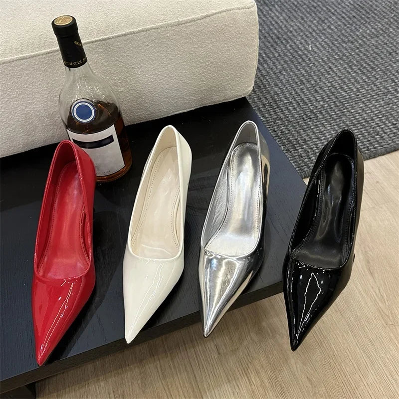 Design Pointed Toe Wedges Highs Women Silver Red Shoes Wedding Banquet Shoes Low Heel Pumps