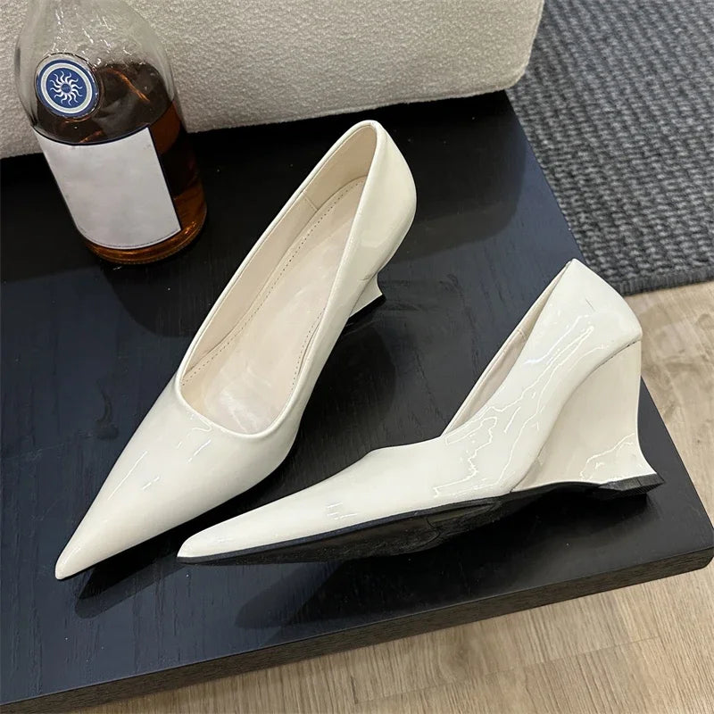 Design Pointed Toe Wedges Highs Women Silver Red Shoes Wedding Banquet Shoes Low Heel Pumps