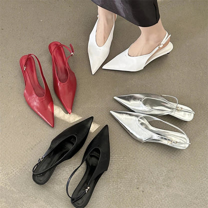 Designer Pointed Toe Buckle Strap Women Thin Elegant Banquet Dress Mule Ladies Shoes Low Heel Pumps