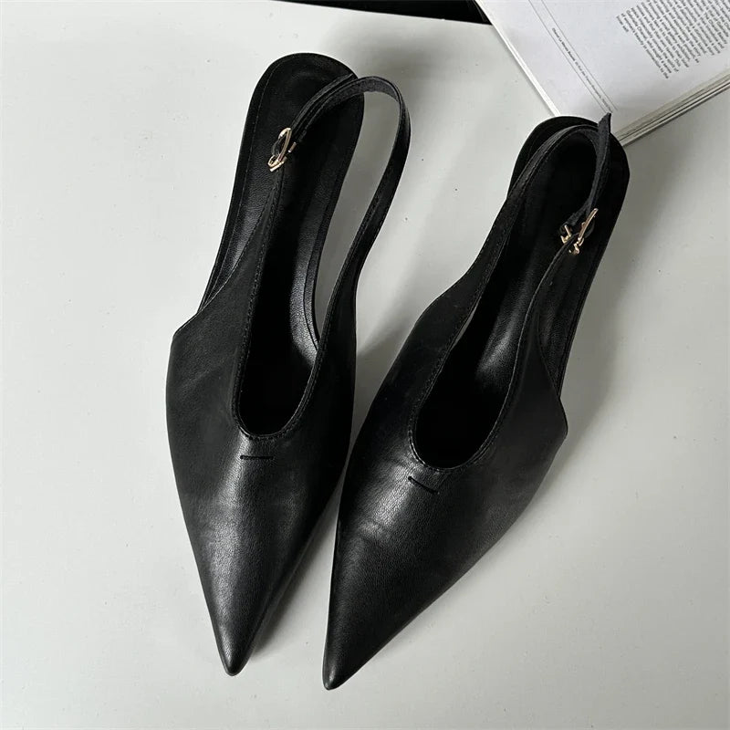 Designer Pointed Toe Buckle Strap Women Thin Elegant Banquet Dress Mule Ladies Shoes Low Heel Pumps