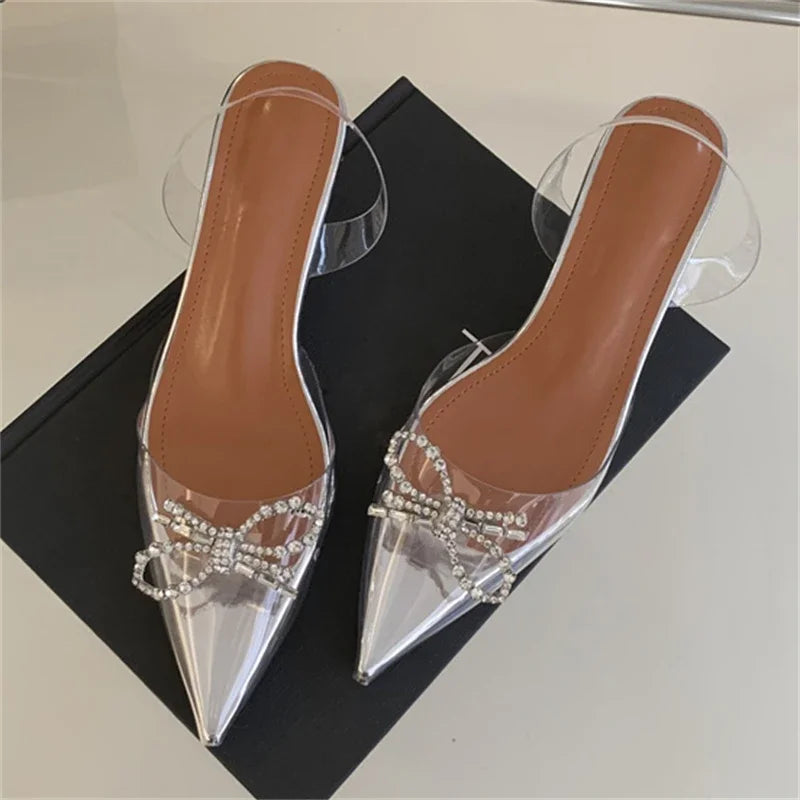 PVC Transparent Butterfly-knot Women Fashion Party Shoes Elegant Slingbacks Mules Sandals Low Heel Pumps